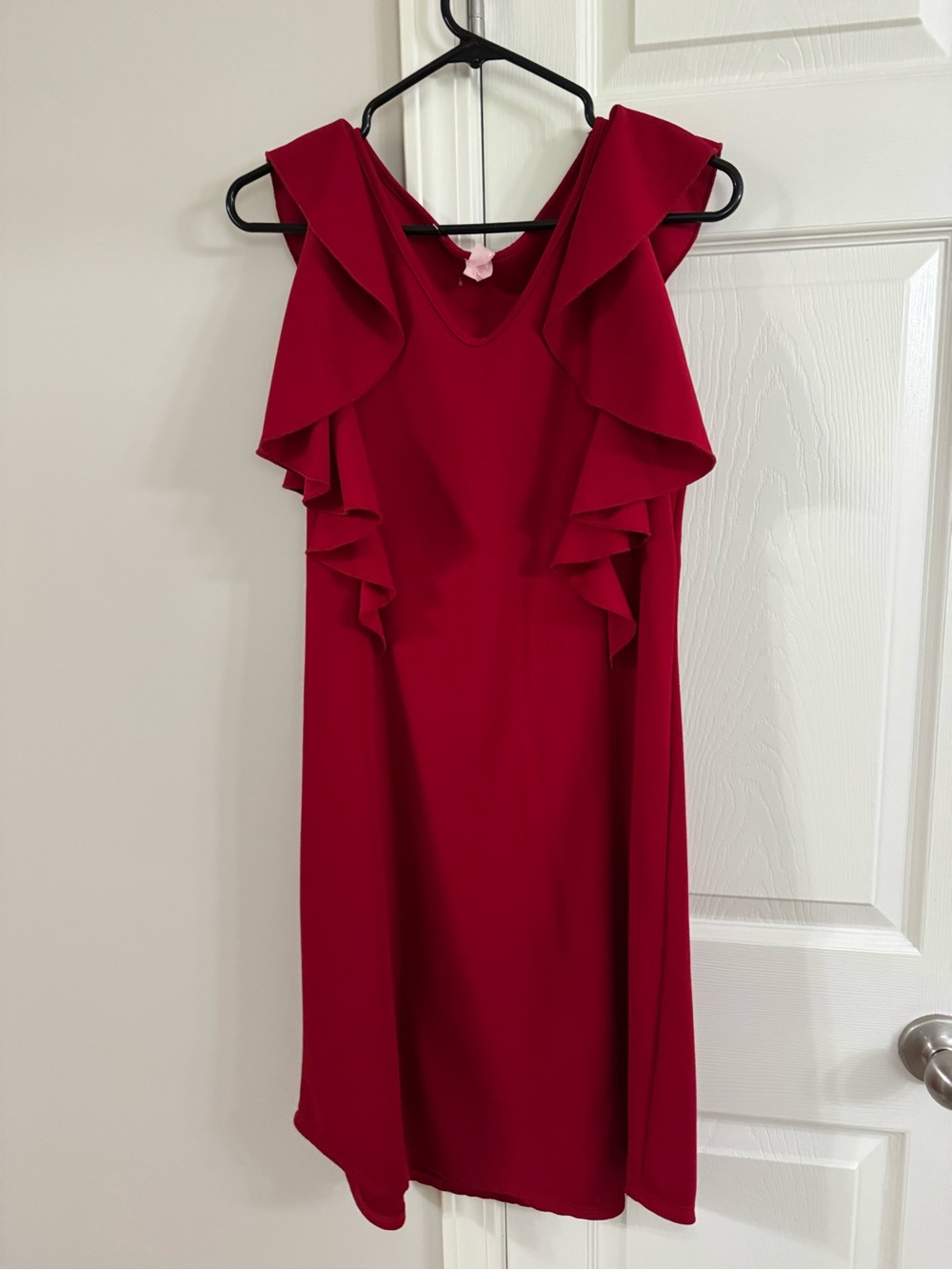 Red Ruffle Sleeve V-Neck Women's Dress